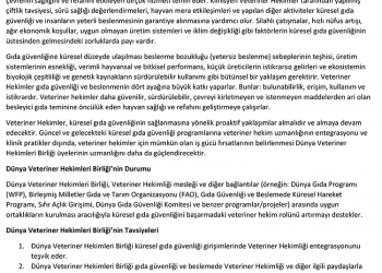Dünya Veteriner Hekimleri Birliği’nin Gıda Güvenliği ve Beslenme Üzerindeki Pozisyonu