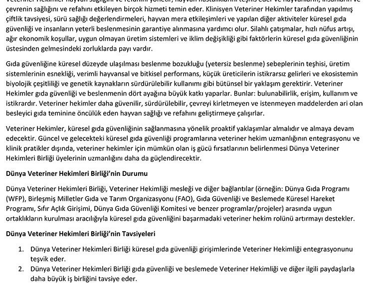 Dünya Veteriner Hekimleri Birliği’nin Gıda Güvenliği Ve Beslenme ...