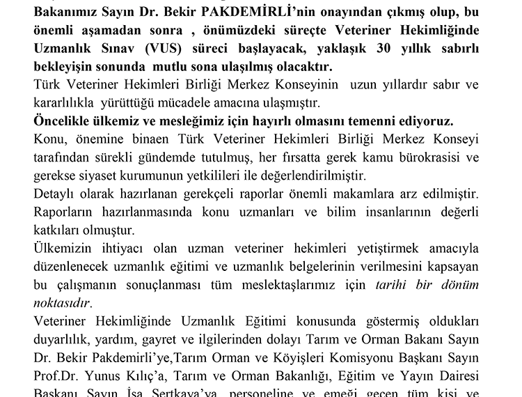“Veteriner Hekimliğinde Uzmanlık Eğitimi Başlıyor”