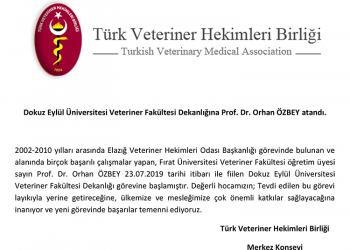 Dokuz Eylül Üniversitesi Veteriner Fakültesi Dekanlığına Prof. Dr. Orhan ÖZBEY atandı.