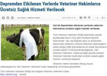 Depremden Etkilenen Yerlerde Veteriner Hekimlerce Ücretsiz Sağlık Hizmeti Verilecek