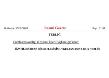 2020 Yılı Kurban Hizmetlerinin Uygulanmasına Dair Tebliğ