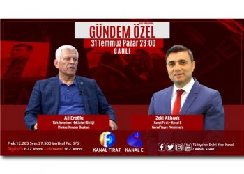 TVHB Merkez Konseyi Başkanı Ali Eroğlu, bugün (Pazar) saat 23.00’da Kanal Fırat’ta canlı yayınlanacak olan ‘Gündem Özel’ Programında