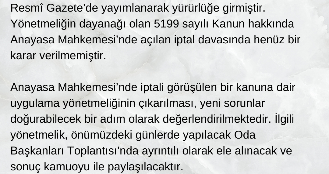 Hayvanların Korunması Hakkında Uygulama Yönetmeliği, Kamuoyu Açıklaması