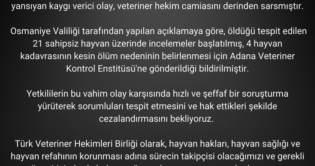 Osmaniye Hayvan Barınağında Yaşanan Olaylara İlişkin Açıklama