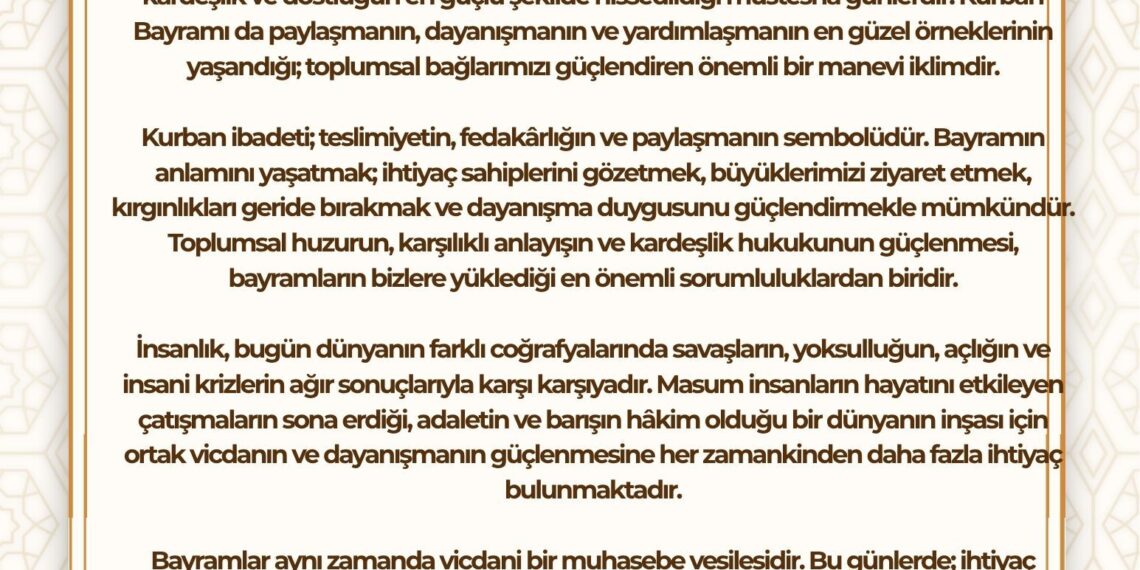 Türk Veteriner Hekimleri Birliği Merkez Konseyi Başkanı Ali EROĞLU’nun Kurban Bayramı Mesajıdır